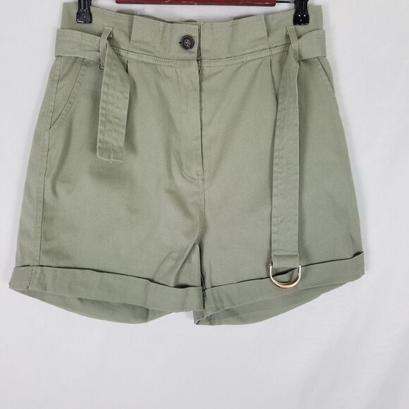 Blu Pepper Shorts Womens Large Green High Rise Mom Belted Cuffed Hem - Picture 1 of 14